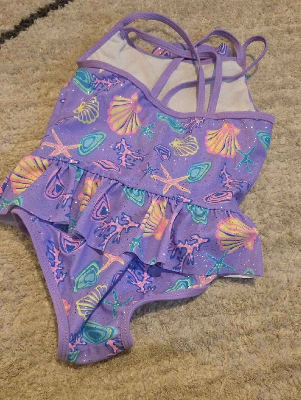 Girls' Lavender Seashell Ruffle One-Piece Swimsuit
